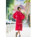 Boho Style Embroidered Midi Dress Red with White Embroidery